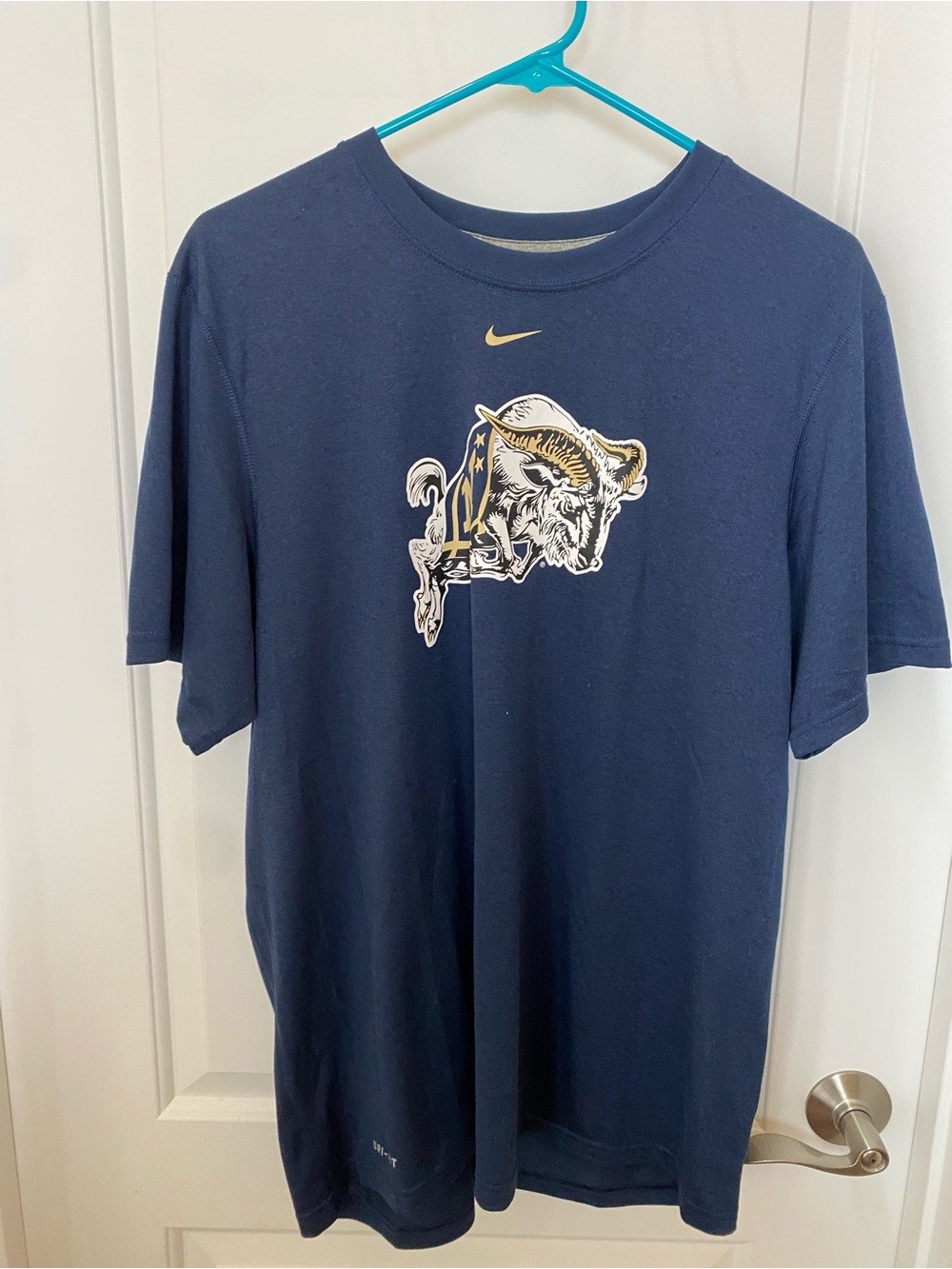 Nike Dri Fit Navy Midshipmen T Shirt M Blue US Naval Academy Bill Goat Athletic